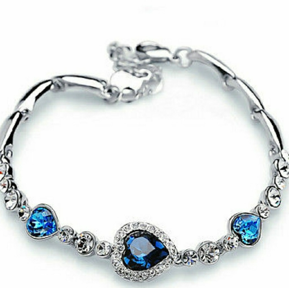 Ocean Blue Crystal Heart Bracelet